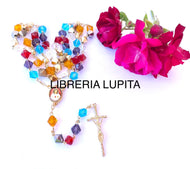 NUEVO & LUJOSO!!! Rosario Maria Rosa Mistica de Cristal Multicolores