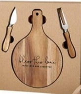 Set De Cocina Gourmet Para Queso: Tabla Para Cortar, Cuchillo & Tenedor