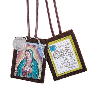 Our Lady of Guadalupe Scapular with Medals 1-3/4 x 2" H, 24-1/2" L