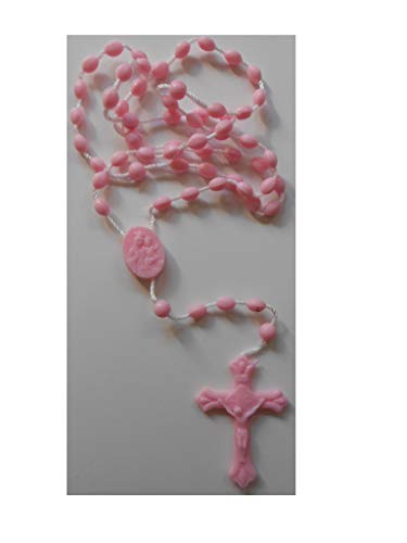 25 Pink Plastic Bead Cord Rosary